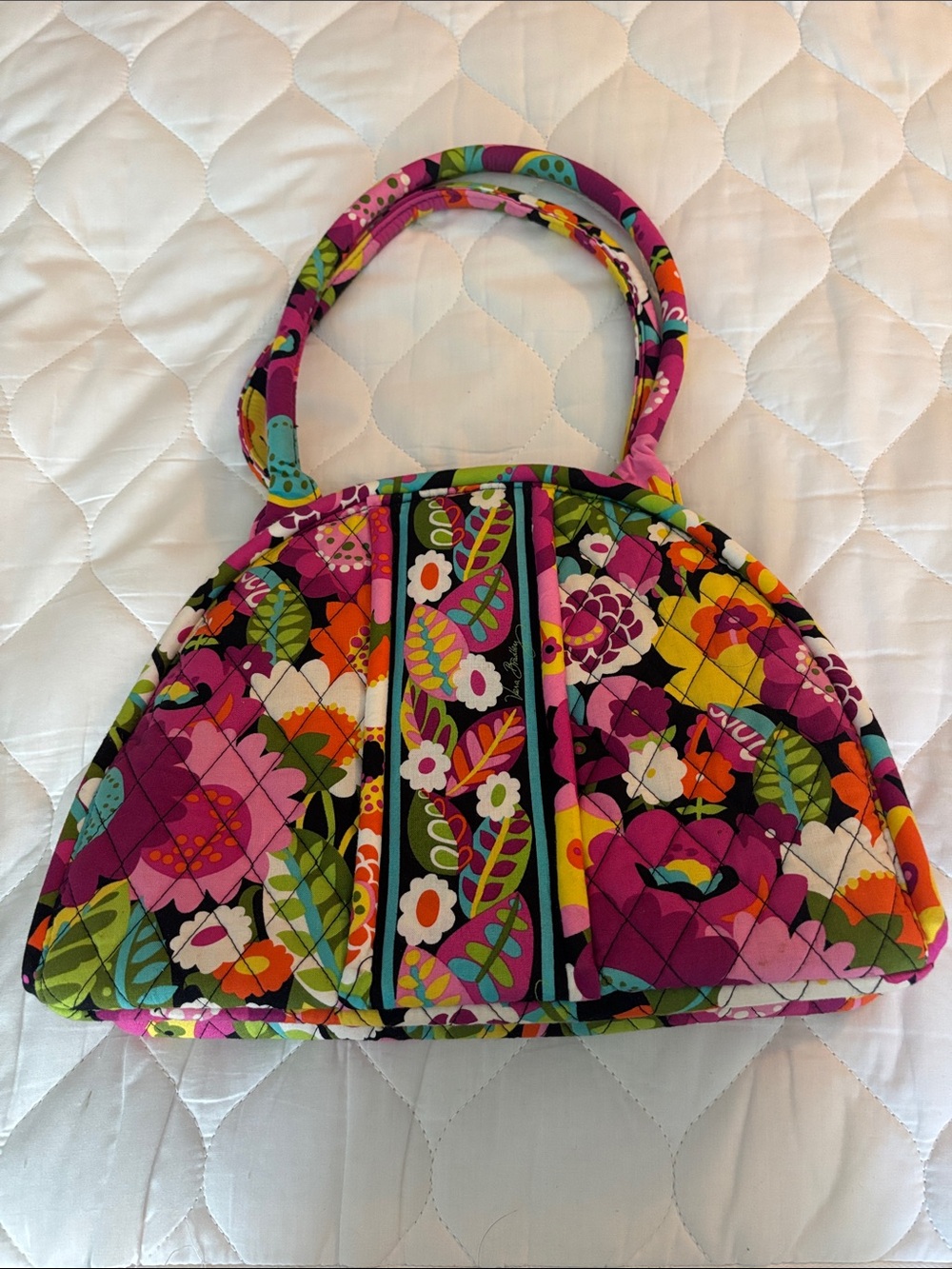 Quilted Floral Dome Tote Handbag in Multicolor